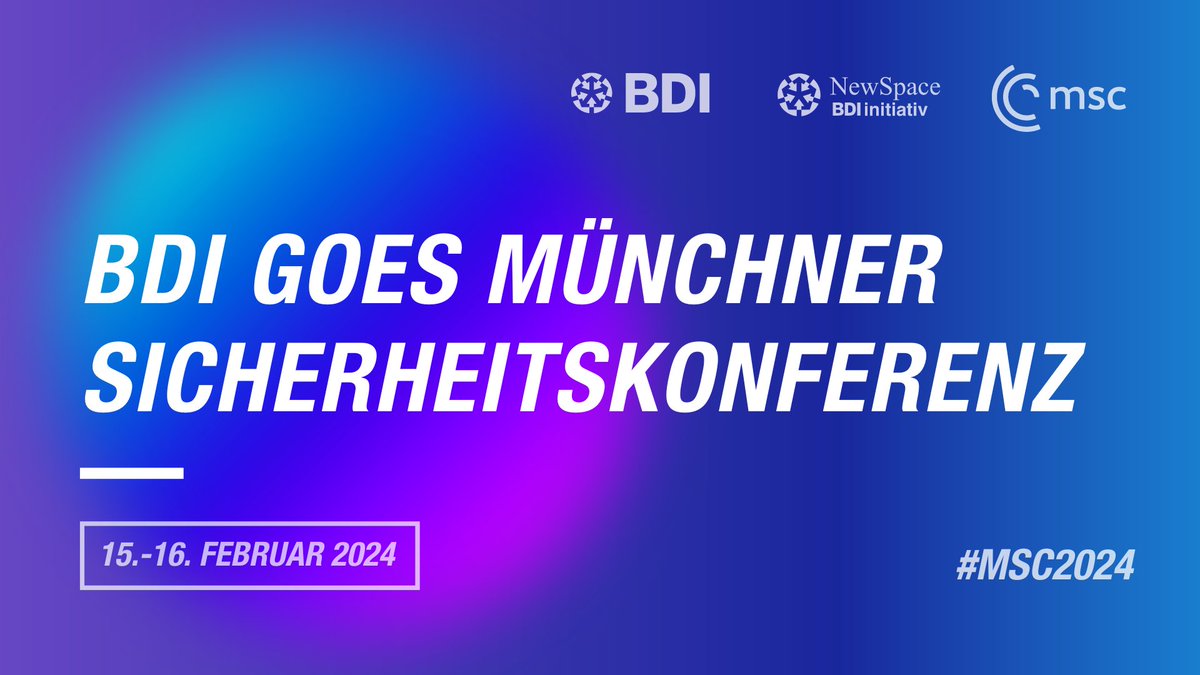 BDI goes #MSC2024! Kommende Woche startet die <a href="/MunSecConf/">Munich Security Conference</a> und auch wir sind mit einigen Veranstaltungen dabei. Jetzt zu unseren Side Events anmelden und vor Ort in München dabei sein: bdi.eu/termin/news/mu… 🔒