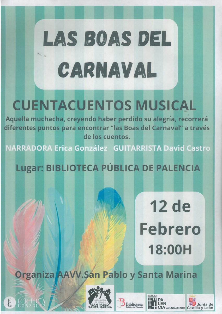 BiblioPalencia's tweet photo. 🎭Programación de #Carnaval en @BiblioPalencia #VEN 🤗

🗓️Lunes 12 feb.
🕚12:00 Taller de #juegosdemesa. Plazas limitadas con inscripción en #salainfantil
🕚18:00h #Cuentacuentos "Las boas de Carnaval" por #EricaGonzález.

🗓️Martes 13 feb.
🕚12:00 #Cineinfantil Teen titans go https://t.co/RxcvOUoRdt