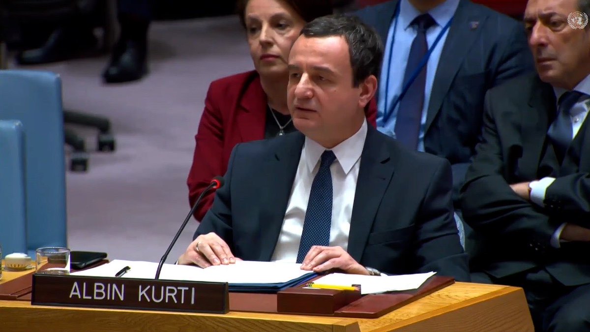 albinkurti's tweet photo. My speech at the @UN SC. The adversity 🇽🇰 has faced has strengthened our dedication to human rights. We are committed to ensuring that the @centralbank_ks regulation protects all citizens against crime &amp; terrorism, and that Kosova Serbs receive assistance for a smooth transition. https://t.co/WVwctkoRpI