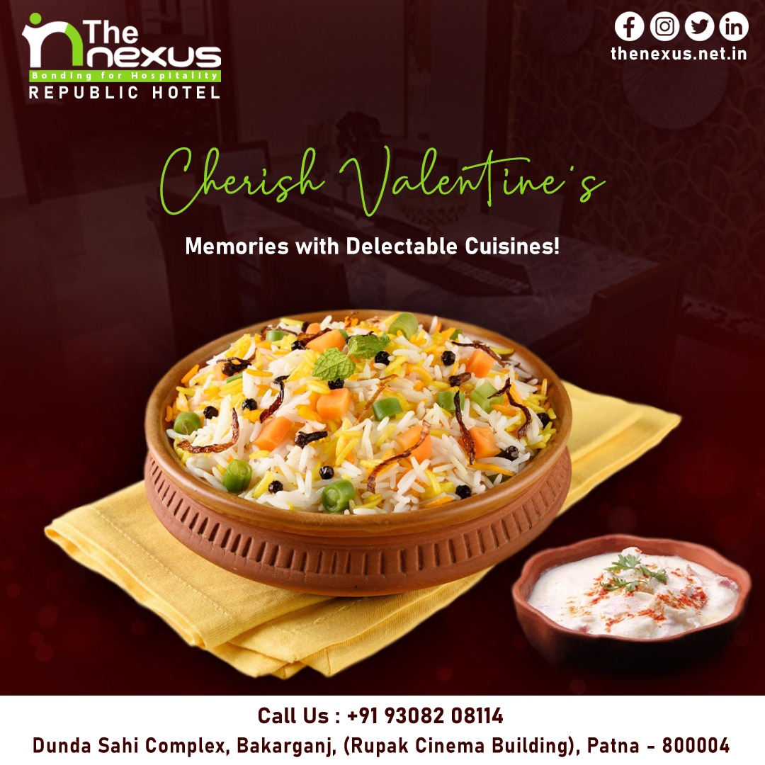 The_NexusHotels's tweet photo. This Valentine's week toast to love and happiness!
#ValentinesDay #CherishMemories

Call us at + 91 9308208114
https://t.co/APcWxJgaIq
 #RepublicHotel

#TheNexus #ValentinesDining #BookYourTable #CelebrateLove #ValentinesWeek #Restaurant #foodie #Patna #bakarganj #Bihar https://t.co/oVSJTeSNsd