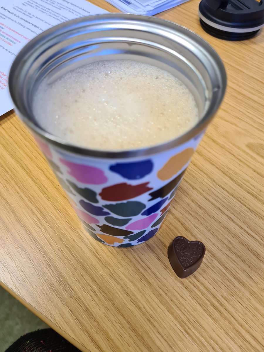 What better way to start a long teaching Friday than with a decaf oat coffee and a chocolate......