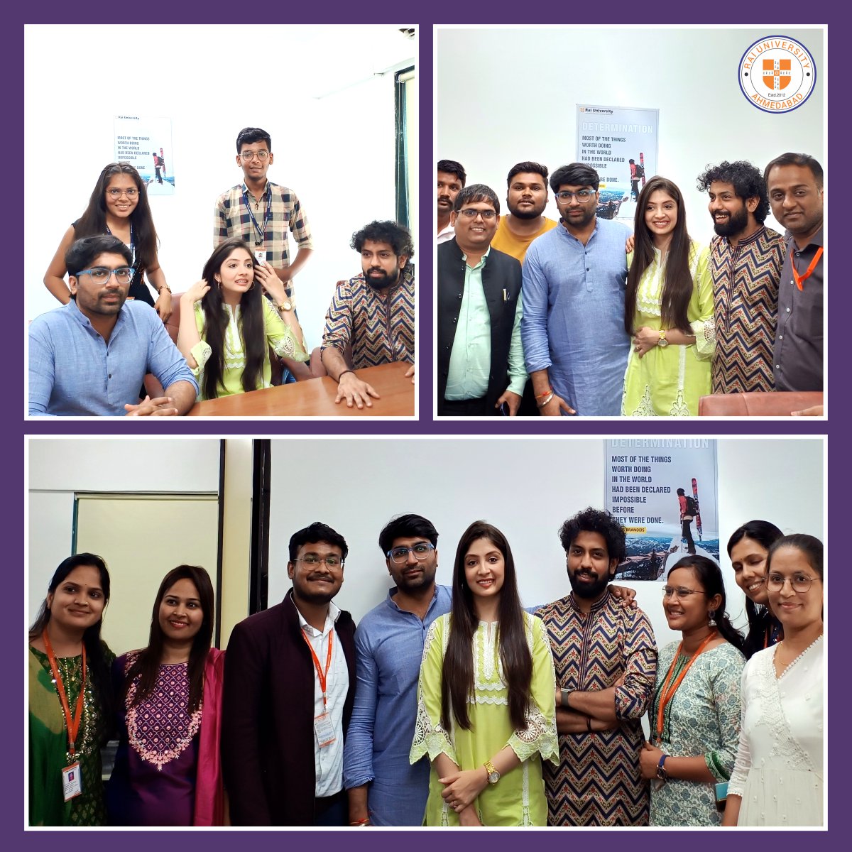 🎬 Malhar Thakar and Pooja Joshi graced Rai University with their charm and enthusiasm as they spread the excitement for their upcoming film 'Lagan Special'. Lights, camera, and a whole lot of inspiration at Rai University today! 🎥✨ #LaganSpecial #RaiUniversity #CelebrityVisit