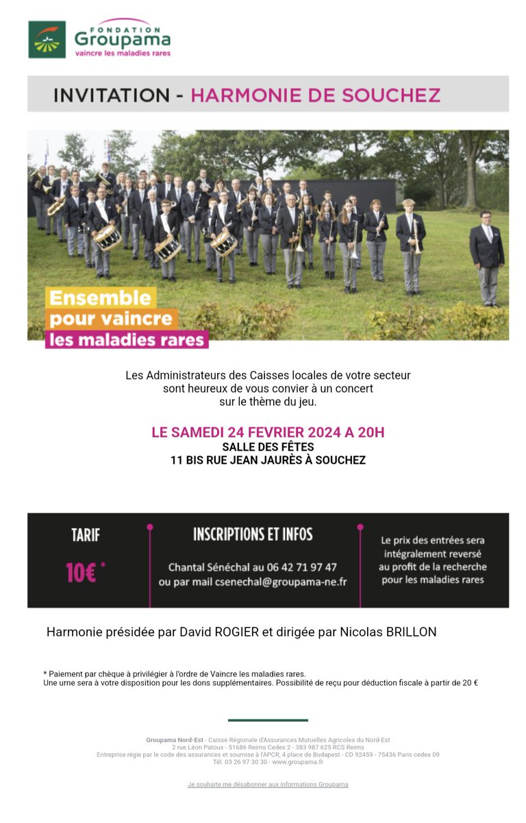 GroupamaFédé62 (@groupamafd62) on Twitter photo Save the date ! Le 24 Février prochain <a href="/GroupamaFd62/">GroupamaFédé62</a> organise un concert solidaire en soutien à @fondationsante pour la lutte contre les maladies rares.
Inscrivez vous vite !
<a href="/LaVieGroupama/">La Vie Mutualiste Groupama</a> <a href="/GroupamaNordEst/">Groupama Nord-Est</a> #solidarité #maladiesrares Save the date ! Le 24 Février prochain <a href="/GroupamaFd62/">GroupamaFédé62</a> organise un concert solidaire en soutien à @fondationsante pour la lutte contre les maladies rares.
Inscrivez vous vite !
<a href="/LaVieGroupama/">La Vie Mutualiste Groupama</a> <a href="/GroupamaNordEst/">Groupama Nord-Est</a> #solidarité #maladiesrares