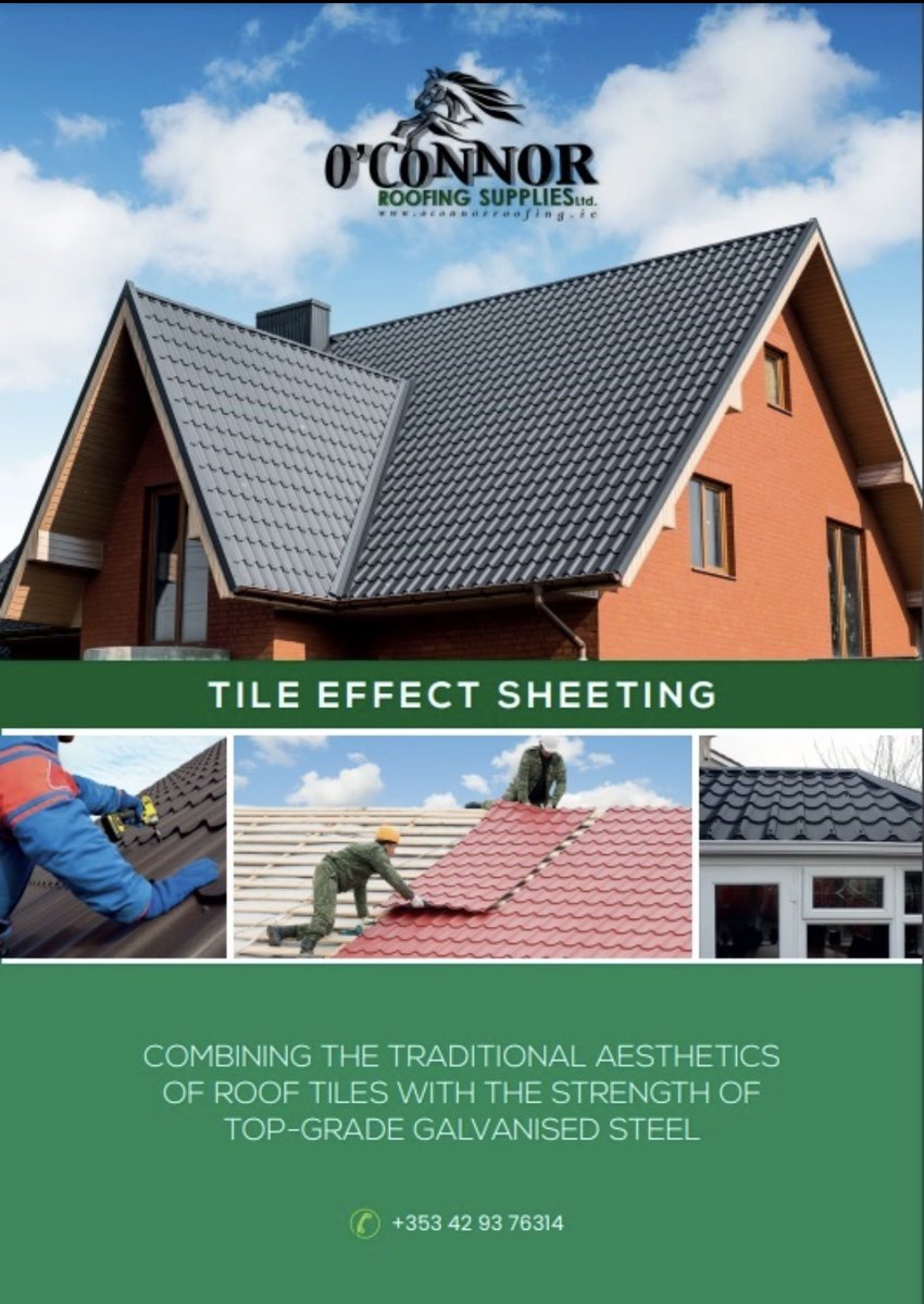 O'Connor Roofing Supplies Tile Effect Sheeting, combining the traditional aesthetics of roof tiles with the strength of top-grade coated galvanised steel, fill out our online form here and we will get back to you with a no-obligation quote #LouthChat oconnorroofing.ie/contact-us/