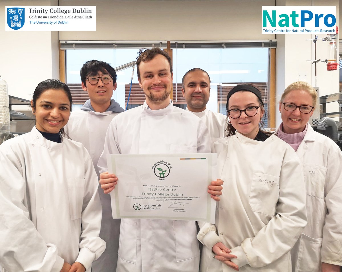 NatProCentre (@natprotcd) on Twitter photo 🎉 Delighted to share that NatPro -Trinity Centre for Natural Products Research, <a href="/TCDPharmacy/">TCD Pharmacy</a>, at <a href="/tcddublin/">Trinity College Dublin</a> has achieved for their re-certification the highest status of the <a href="/My_Green_Lab/">My Green Lab</a> Certification—“green.” Read more here 👇
tcd.ie/natpro/news/Na… 🎉 Delighted to share that NatPro -Trinity Centre for Natural Products Research, <a href="/TCDPharmacy/">TCD Pharmacy</a>, at <a href="/tcddublin/">Trinity College Dublin</a> has achieved for their re-certification the highest status of the <a href="/My_Green_Lab/">My Green Lab</a> Certification—“green.” Read more here 👇
tcd.ie/natpro/news/Na…