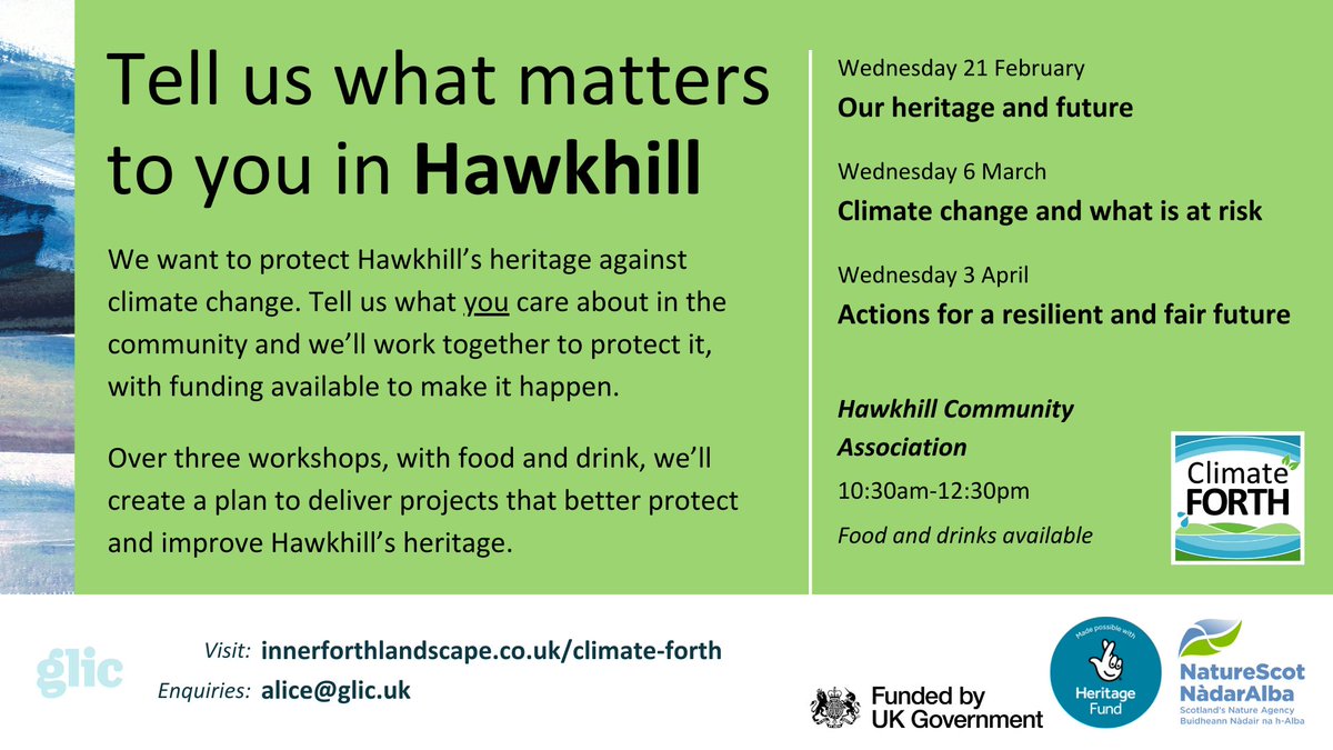 Glic_UK's tweet image. Do you live in #Hawkhill, #Clackmannanshire?

@InnerForth wants to hear what you care about in the community, to work together to protect &amp;amp; enhance your local heritage against climate change.

Join us for upcoming workshops, and learn about the project: innerforthlandscape.co.uk/climate-forth/…