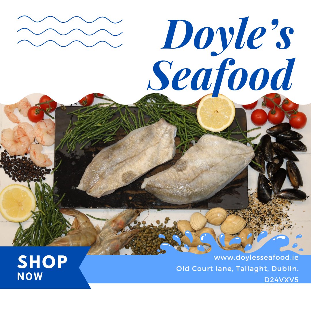 Doyle’s Seafood - Open till 2 PM.

Whole sea bream €52.50per box  
Whole sea bass €58 per box 
Tuna €20 per kg 
Whole salmon €12.50per kg
Gamba 2 kg €20per 2kg box 
Salmon fillets €22 per kg  kg
Cod €18.50per kg

And much more - order now doylesseafood.ie !
