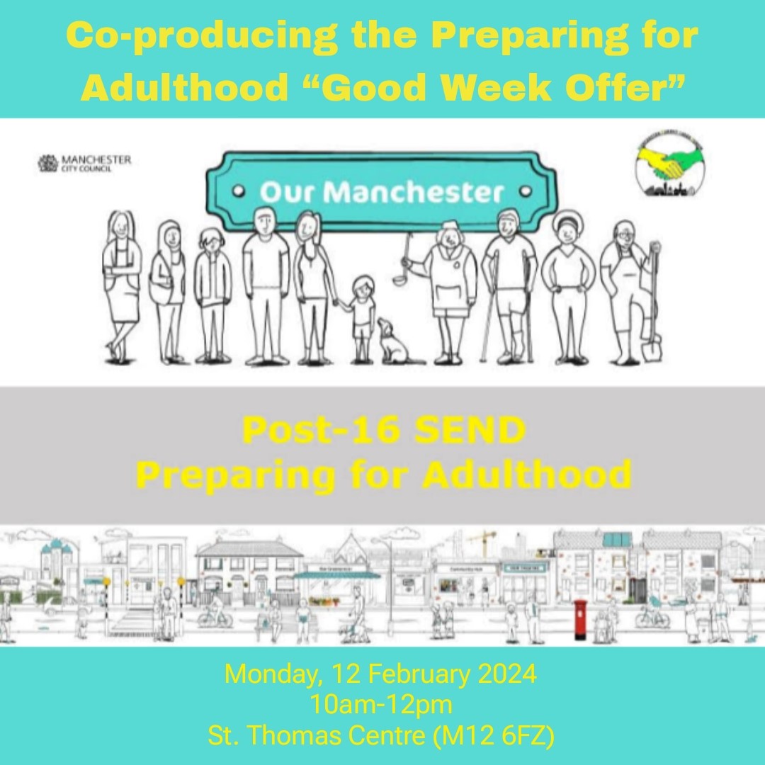 Manchester City Council is keen to meet with parents and carers to discuss and co-produce a new pilot being developed with the aim to improve preparation for adulthood outcomes for young people aged 19+ with an Education, Health and Care Plan (EHCP). bit.ly/co-producing-g…