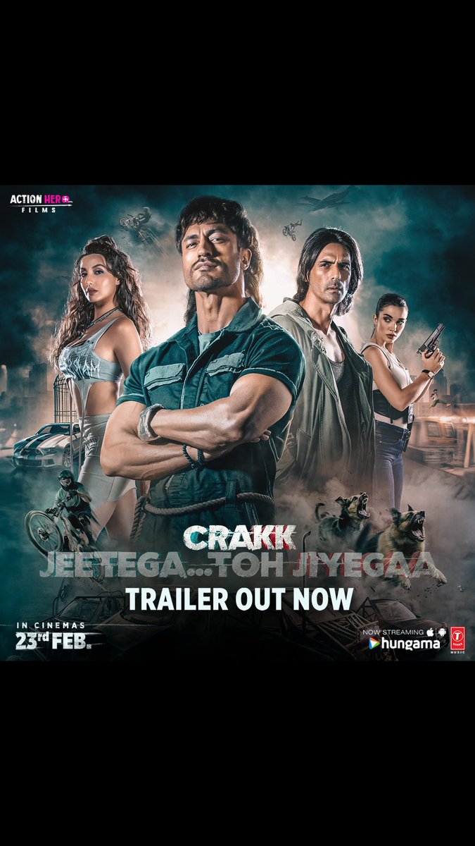 VidyutJammwal's tweet photo. Crakk the Emotion behind the Action!💥  

 Trailer Link - https://t.co/Sb489xHiTi

Watch #CRAKK - Jeetegaa Toh Jiyegaa in theaters on 23rd February!

#NoraFatehi @rampalarjun @iamamyjackson @adidatt 
@ankittmohan @Its_JamieLever @bijayjanand @rshisatkar #ShalakasPawar https://t.co/ApeTJT4qBI