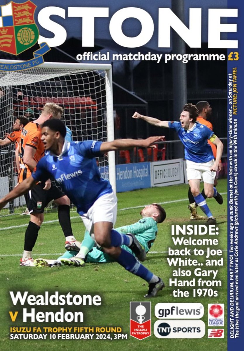 MarkHyde13's tweet image. Cup fever is back... Here is tomorrow's @WealdstoneFC v @HendonFC FA Trophy programme cover. #TomorrowsProgrammeToday @NonLgeProgs #BuyOne