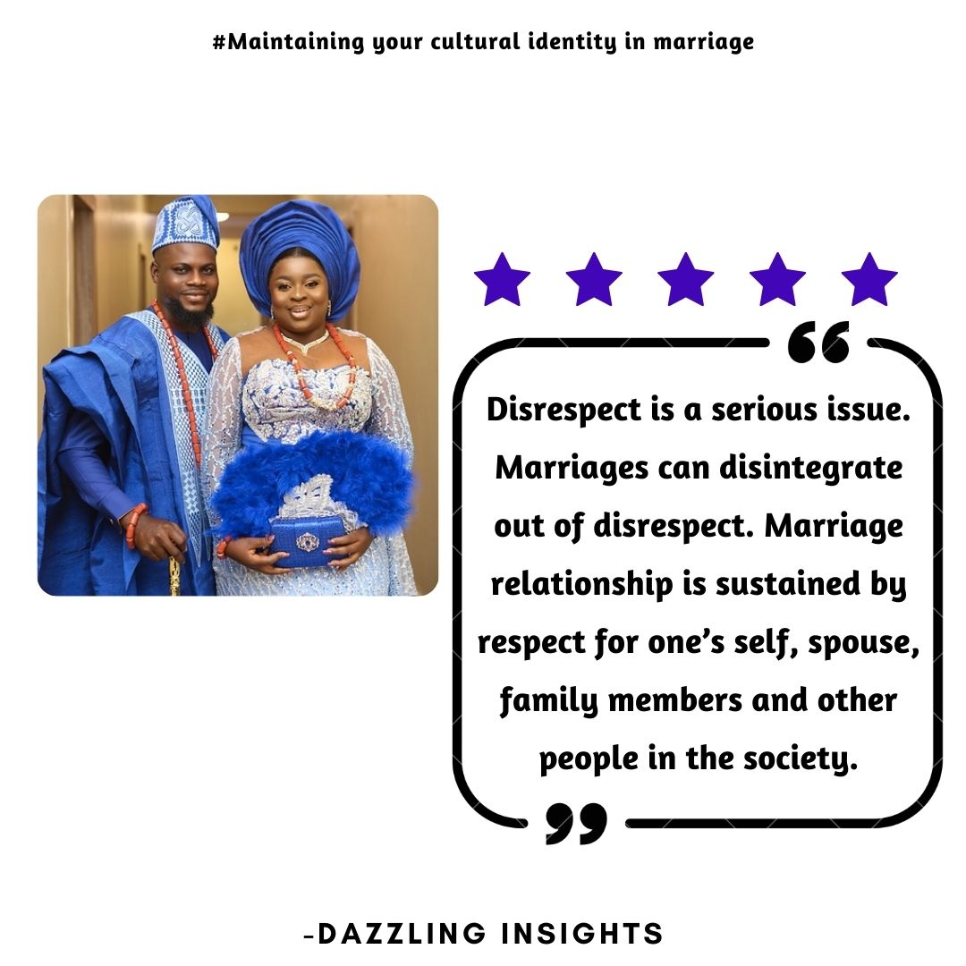 It is simple; respect your spouse! Combine this with your culture’s way of respect. Visit the link and learn more. Also, follow Dazzling Insights on Facebook, Instagram and X.
#marriage #agreement #culture #man #woman  #children #family #dazzlinginsights

dazzlinginsights.com/maintaining-yo…