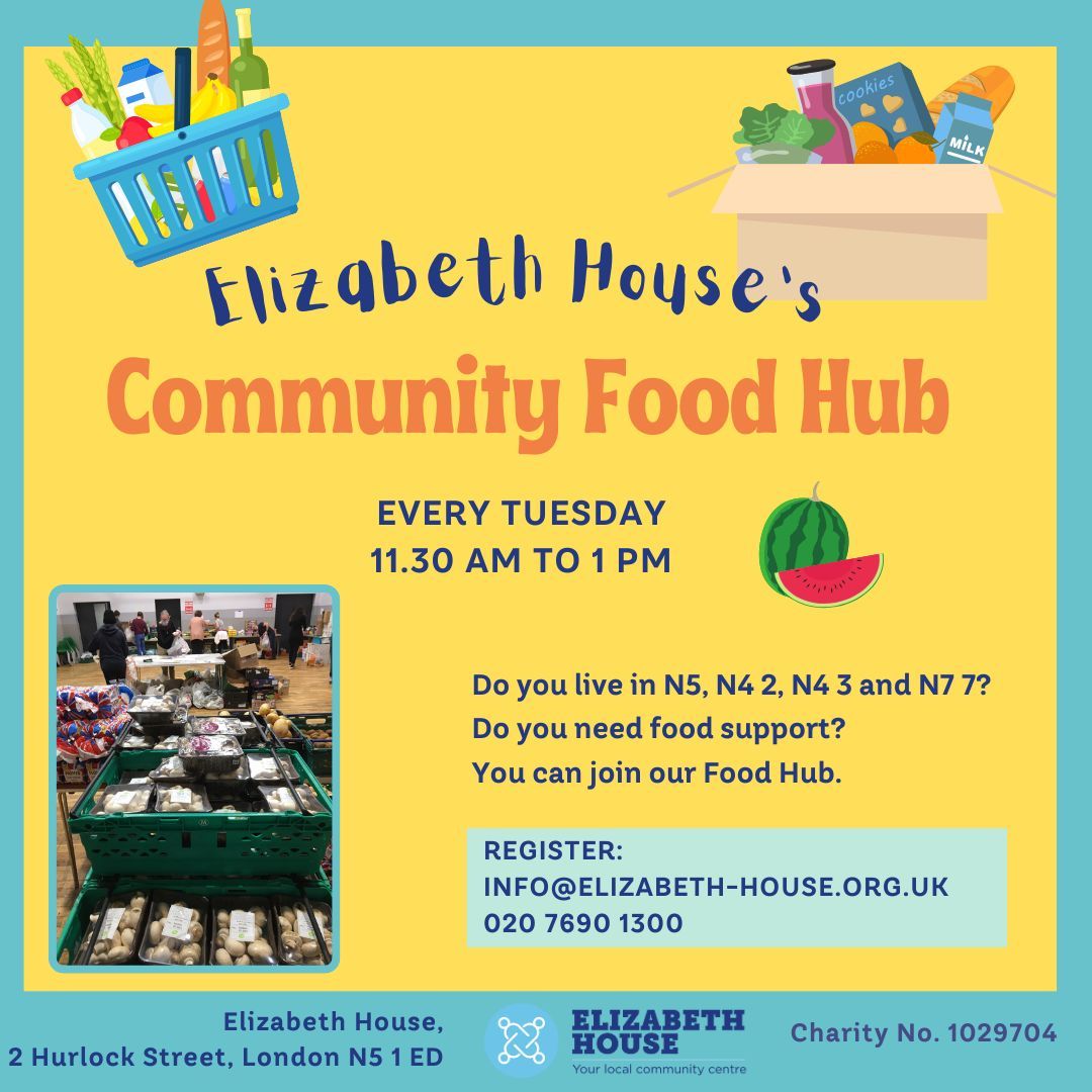 FOOD HUB 🥕 🥦 When : every Tuesday between 11am-1pm Where : Elizabeth House, 2 Hurlock St, N5 Everybody welcome🙌🏼❤️ Huge thank you to our donors @cityharvestlondon @thefelixproject @DCMS @TNLComFund @HeadleyTrust @NatWest_Help Big thank you to our #volunteers