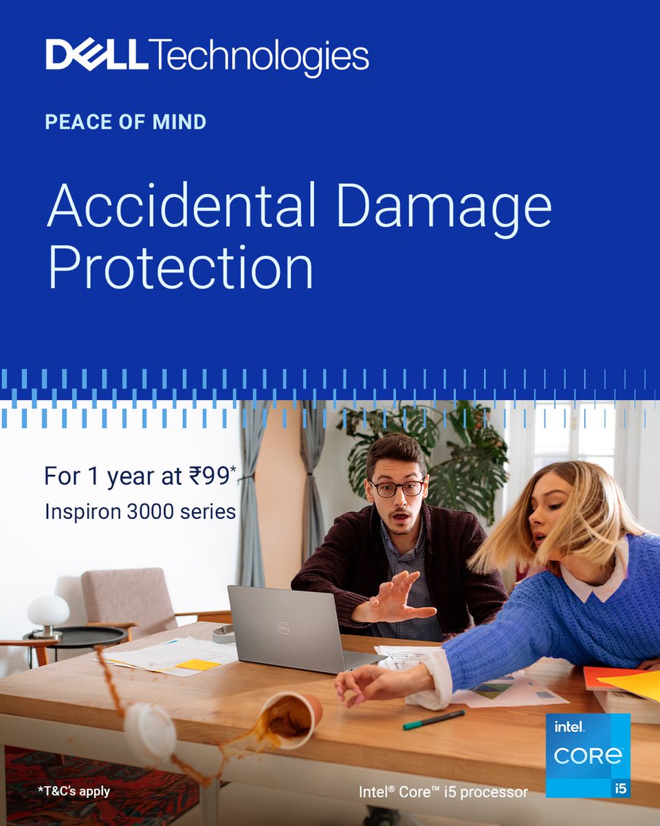 Dell_IN's tweet photo. Our Accidental Damage Protection* covers accidental drops and is available for #Inspiron 3000 models.

To shop now, check your nearest Dell Exclusive Store or visit: https://t.co/rlxGedkT7w

*T&amp;C's apply.

#Dell #AccidentalDamageProtection
@IntelIndia #IntelIndia #BetterTogether https://t.co/jOCgZ58s2V