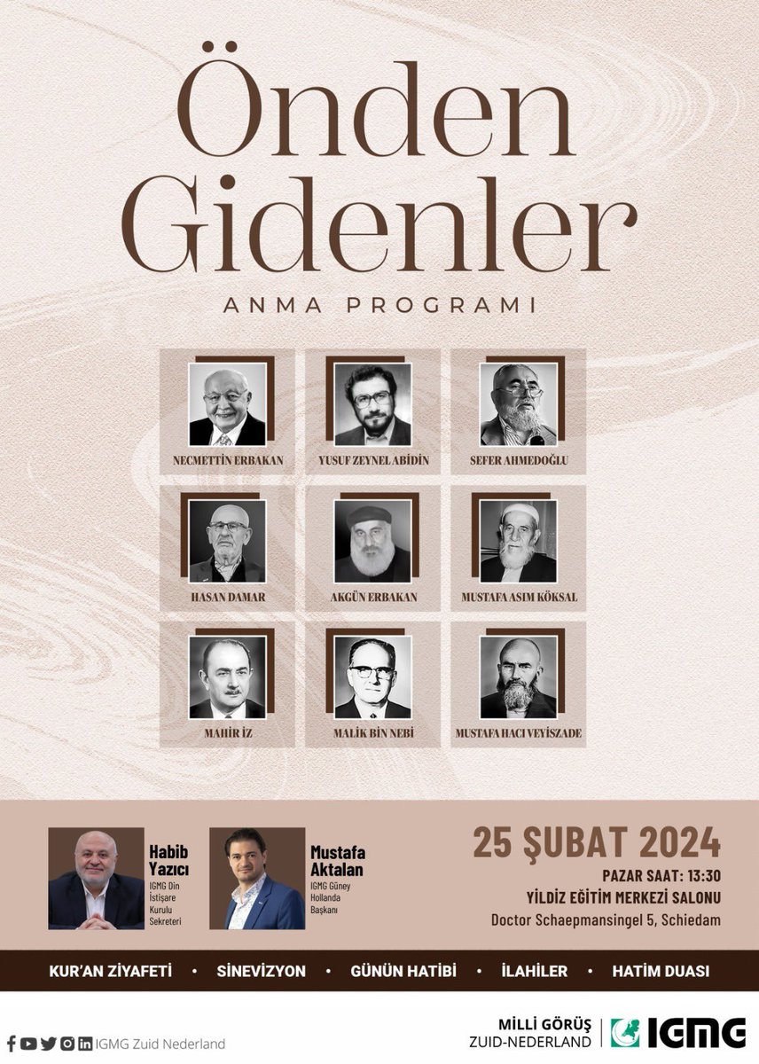 nifonline's tweet photo. Önden Gidenler: 
Sevgiyle anıyoruz, özlemle hatırlıyoruz. 
Başta Prof. Dr. Necmettin Erbakan olmak üzere Önden Gidenlerimizi, bizlere iz bırakan büyüklerimizi hatırlamak için 25 Şubat 2024, Saat 13:30 da gerçekleştireceğimiz programa bekliyoruz. #Öndengidenler https://t.co/HjhBPjAtj9