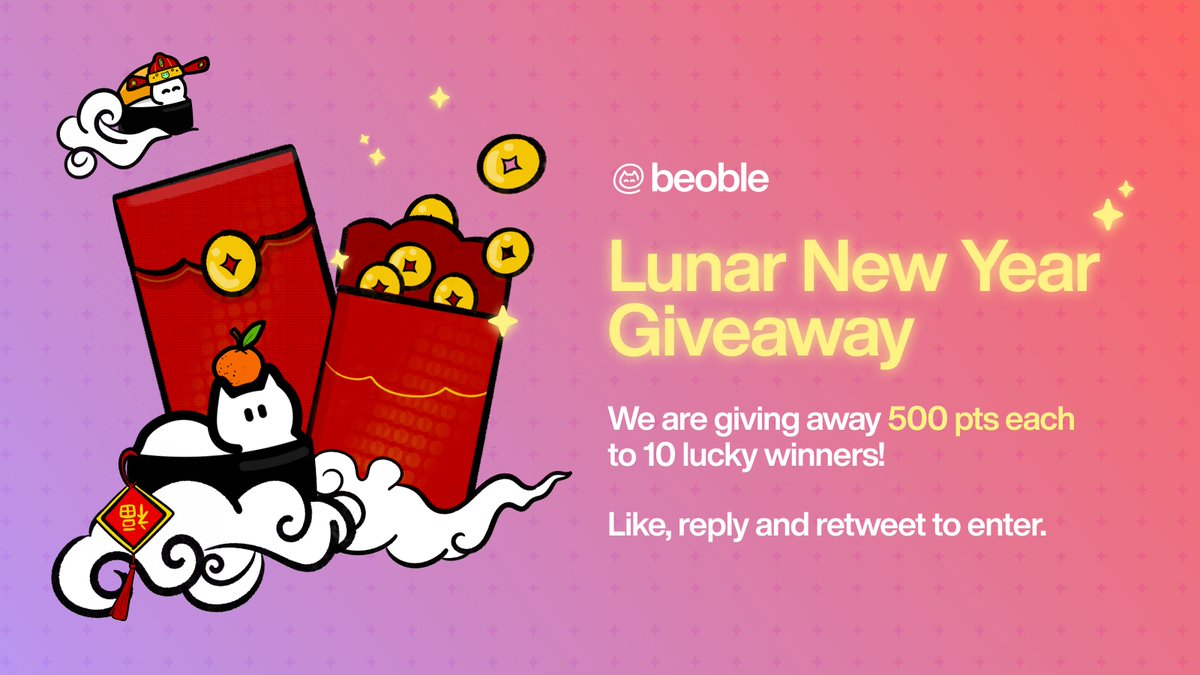 beoble is giving out 10 red packets to celebrate the Chinese New Year! 🥳🧧

🎇Giveaway details🎇

Like, reply and repost this tweet.  
10 winners will be picked at random.
The raffle ends on 13 Feb 2024 at 9 am UTC.

Happy new year beoblers :)
#beoble #SocialFi