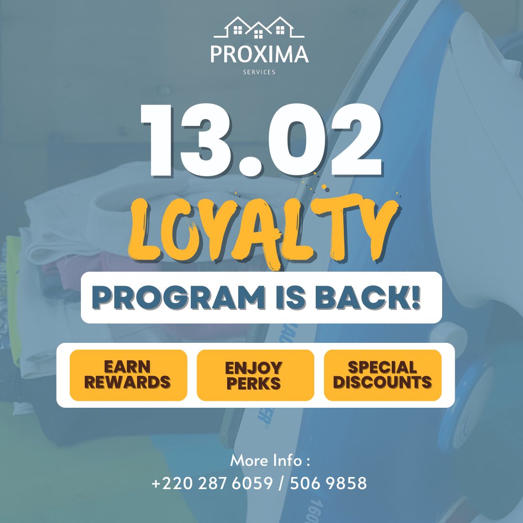 We heard you! 😁 It's time to reward your clean conscience. The Proxima Loyalty Program is BACK!
Sign up, earn rewards and exclusive discounts as our way of thanking you for being a part of the #Proxima family. 
#Gambia