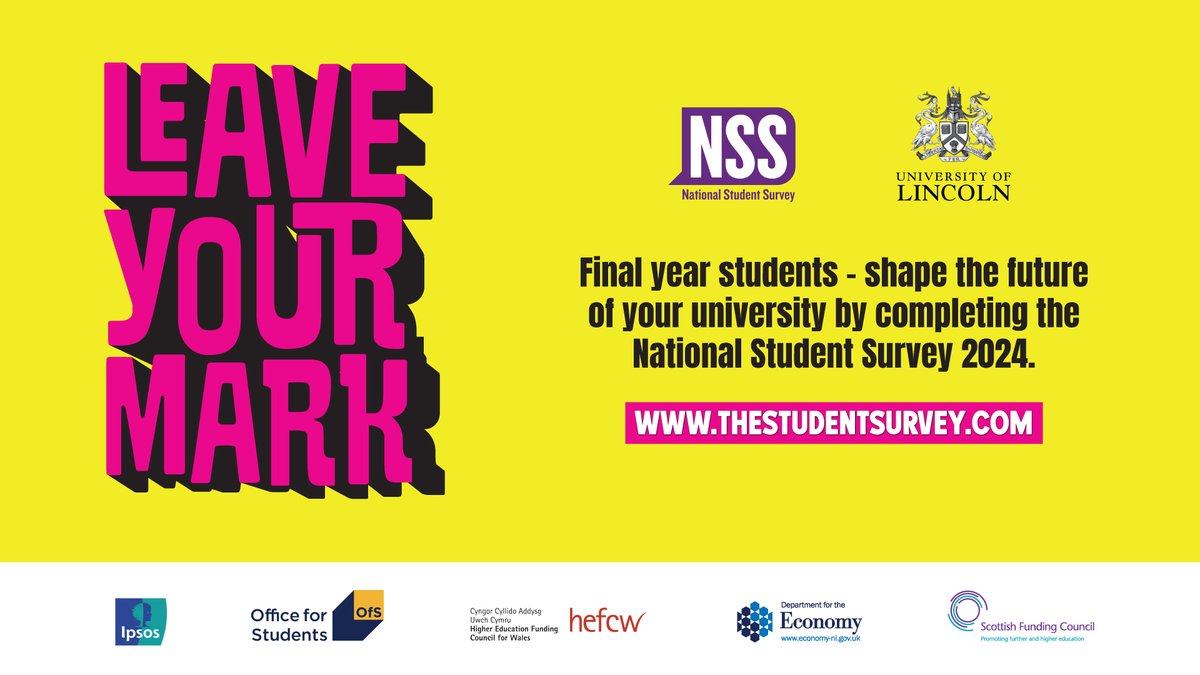 Calling all final year undergraduate students - this years’ National Student Survey is now open! The survey is your opportunity to give your views on your university experience. Complete the survey here: thestudentsurvey.com