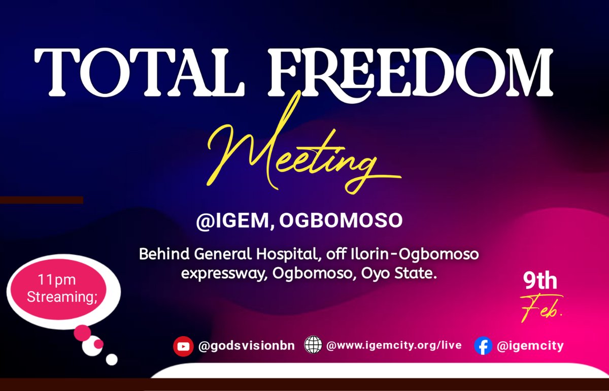 Total Freedom Meeting continues today. God is expecting you! Come and receive freedom from all diseases and bondages. #igem #totalfreedom #healing #deliverance #miracle #jesus #salvation