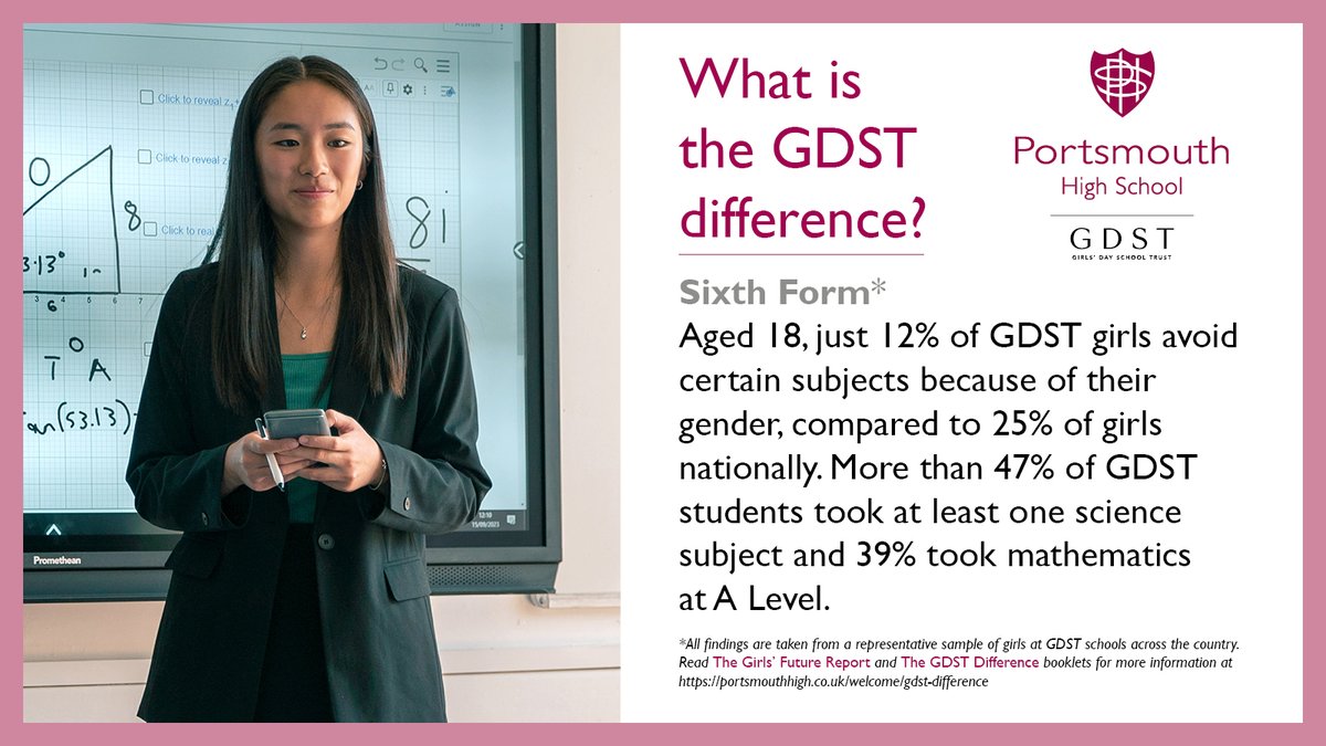 What is the @GDST difference? Find out more here... bit.ly/48vETg5 @GSAUK @girlsschools @cherylGDST @PrescottJane @PaulMarshallsay @KevinStannard1 @PHSSixthForm @PortsmouthHiSci @doc_stoc #stemgirls @Stemettes