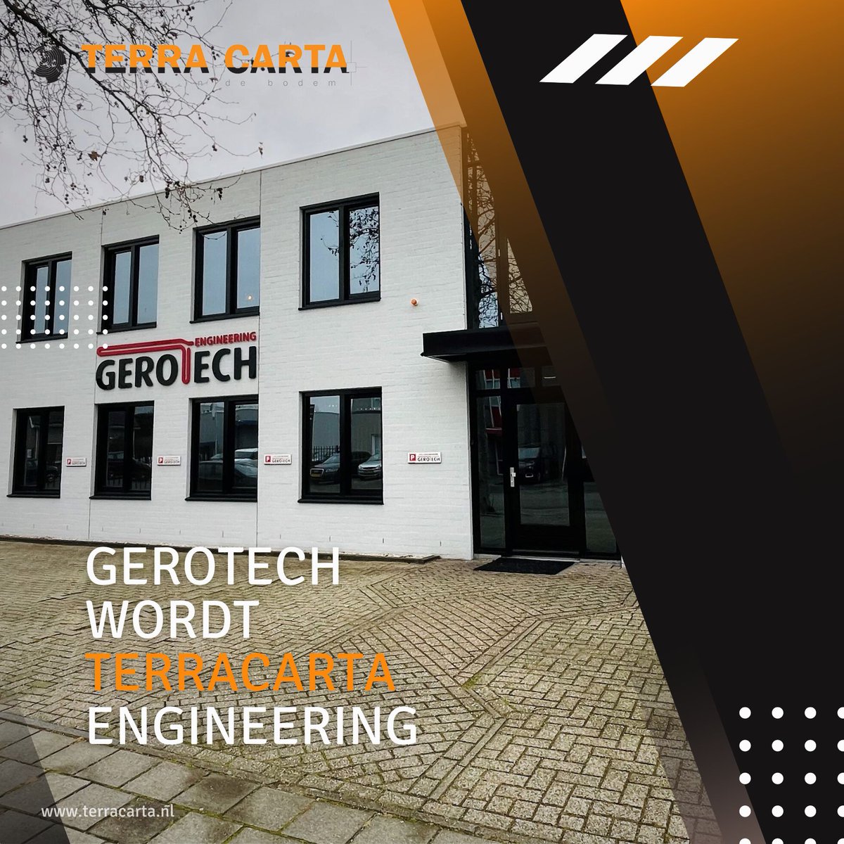 Gerotech wordt 'TerraCarta engineering'!

In de afgelopen 2,5 jaar is er steeds een grotere synergie tussen Gerotech en TerraCarta ontstaan en nu gaan we dus verder als één.

Enkel de naam verandert en de rest blijft precies zoals u het bent gewend. Hopelijk tot snel!