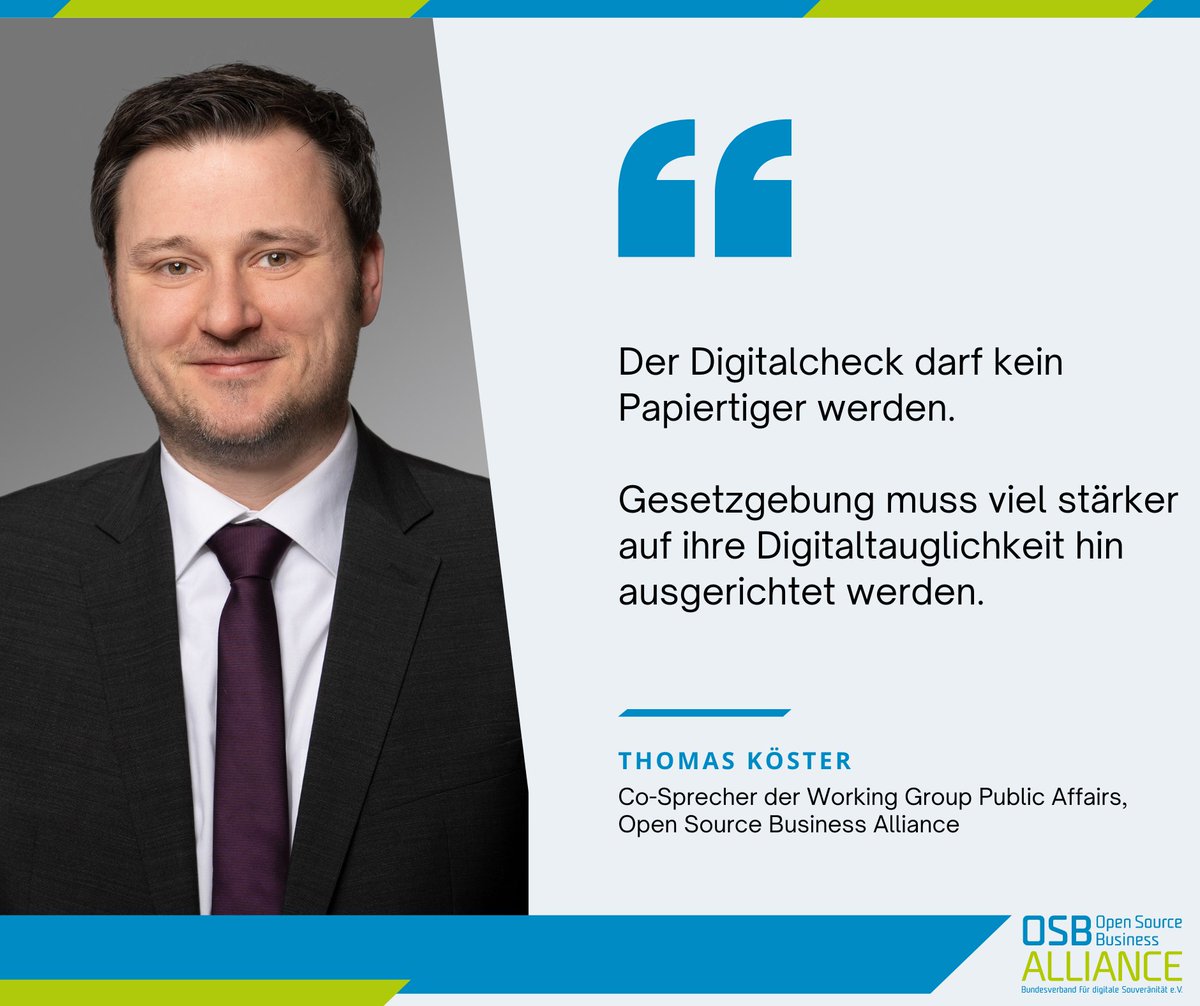 osballiance's tweet image. Wir schlagen vor, den #Digitalcheck um Aspekte von digitaler Souveränität und #OpenSource zu ergänzen. So wird der Digitalcheck zu einem schlagkräftigen Instrument für eine effiziente #Verwaltungsdigitalisierung!
osb-alliance.de/featured/den-d…
