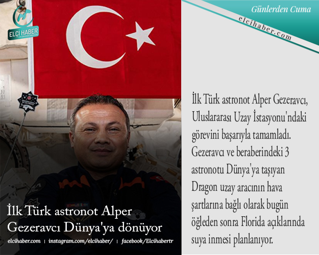 İlk Türk astronot Alper Gezeravcı Dünya'ya dönüyor elcihaber.com/haber/ilk-turk… #haber #Uzay