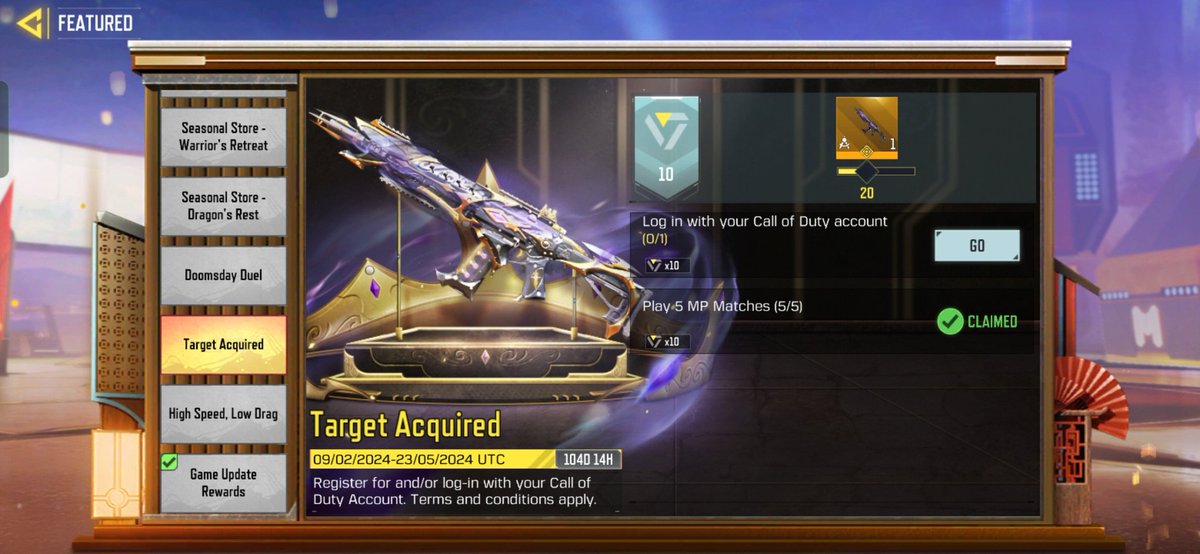 Paradox_044's tweet photo. Hello @PlayCODMobile,
As new season has arrived with legendary M4- Black Royal event. I am facing issue to claim the weapon. 
As per event requirements I have already linked my account to Activision and completed 5 MP matches. Still I can't claim, kindly assist. 
PFA https://t.co/OCeaEKgVQz