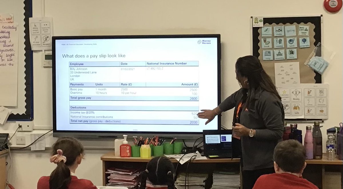 Learning about how salaries work. Year 4 are not impressed by the deductions and have decided the government are mean! They’re now learning about what that money is used for and why the government collect it @HSBC_UK #HSBCUK