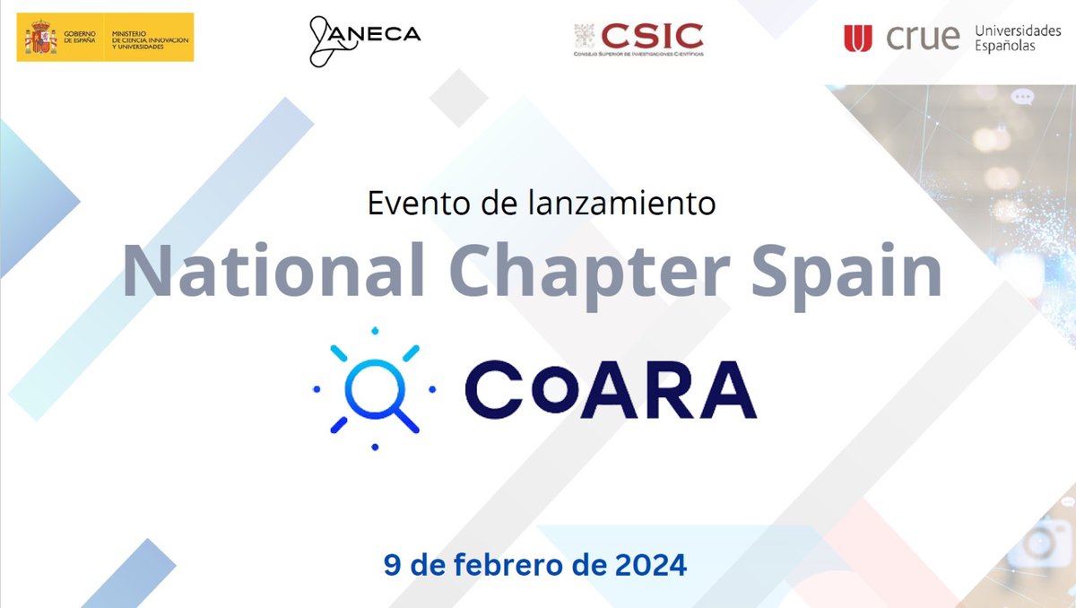 CrueUniversidad's tweet photo. Todo preparado en @CienciaGob para el evento de lanzamiento del #NationalChapterSpain de @CoARAssessment
Inaugura la pdta. de CRUE, @EvaAlconUJI, el secretario de Estado de @CienciaGob, Juan Cruz, la directora de @ANECAinfo, Pilar Paneque y la pdta de @CSIC, Eloísa del Pino https://t.co/tPQDHjk86K