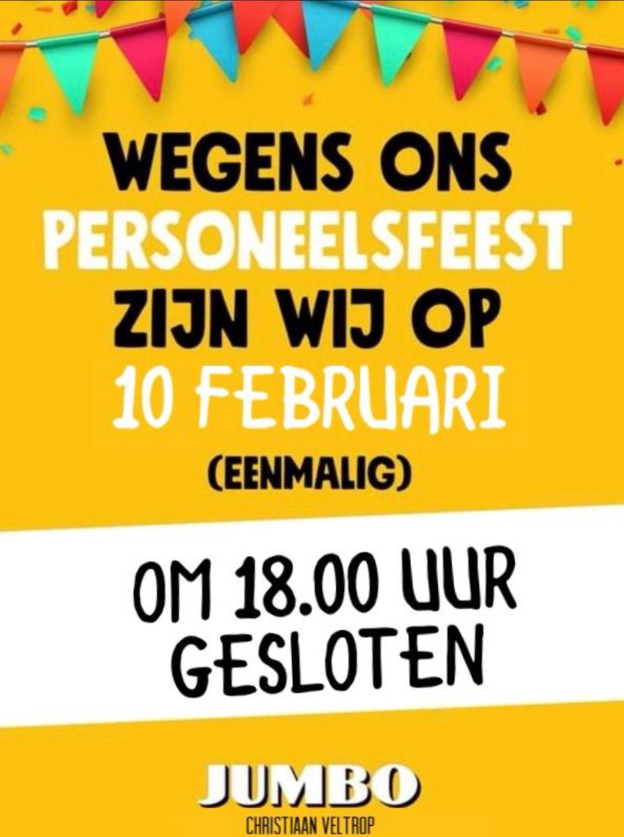 HALLO Lansingerland! 🎉

Wij gaan aanstaande zaterdag met elkaar een feestje maken en sluiten dan om 18.00 uur. 🥳