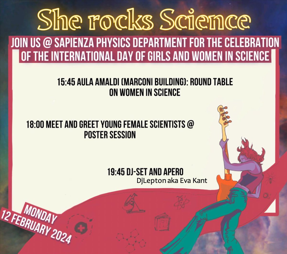 📌#12febbraio | ore 15.45 | @SapienzaRoma She Rocks Science! Evento di formazione, divulgazione e networking aperto al corpo docente e studentesco cnr.it/it/evento/18989 #WomenInScience #WomenAndGirlsInScience #Cnr @INFN_ @mediainaf @IITalk @MC_Carro @mur_gov_