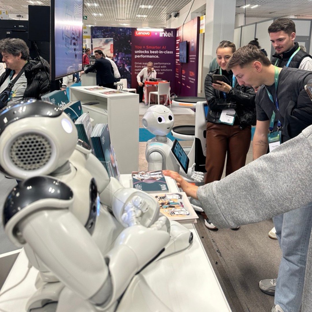 Day Two at WAICF - World AI Cannes Festival: Explore the Future of #Robotics with United Robotics Group! Don't miss the chance to witness live demos of our robots, #Nao, #Pepper, and #Plato, in action! Plus, seize the opportunity to connect with our passionate team. #cobiotx