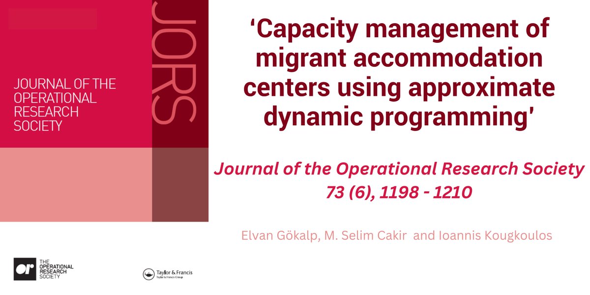 OR Society Research and Publications (@ors_res) on Twitter photo 👀Have you read ‘Capacity management of migrant accommodation centers using approximate dynamic programming’? This was awarded best paper in #JORS (Goodeve Medal) in 2023
👉Read at bit.ly/3T2lMp6
#ThisIsOR #ORMS
<a href="/MartinKunc18/">Martin Kunc</a> 👀Have you read ‘Capacity management of migrant accommodation centers using approximate dynamic programming’? This was awarded best paper in #JORS (Goodeve Medal) in 2023
👉Read at bit.ly/3T2lMp6
#ThisIsOR #ORMS
<a href="/MartinKunc18/">Martin Kunc</a>