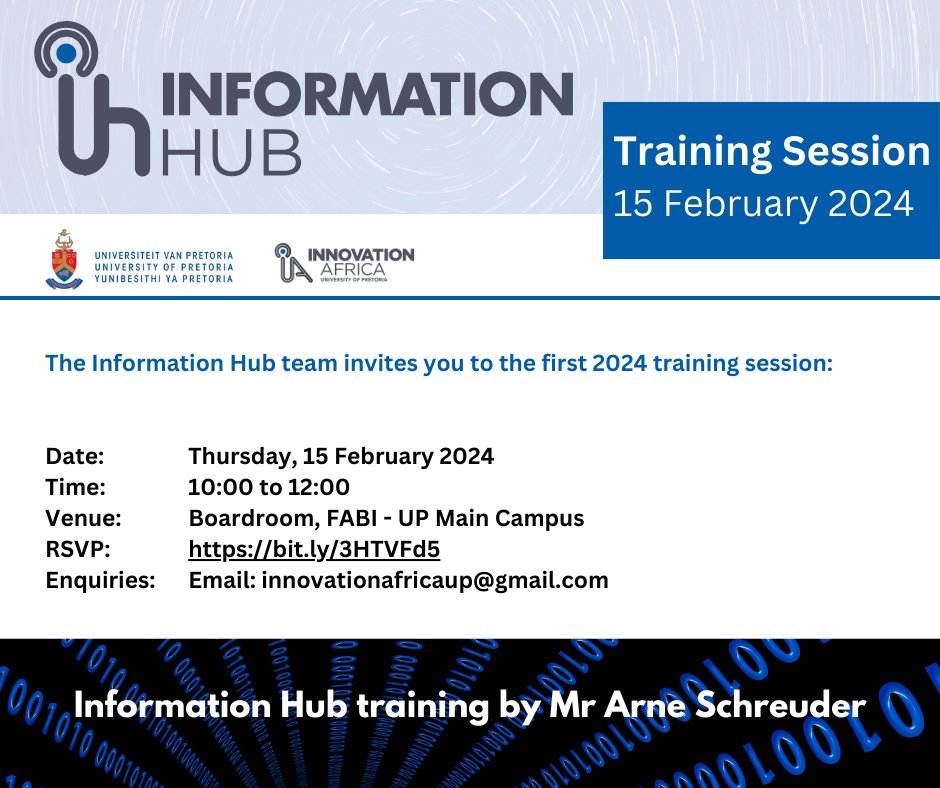 RSVP NOW | IH TRAINING - 15 Feb 2024
bit.ly/3HTVFd5

Reinvent the way you capture &amp; present your research data! Read more: informationhub.io 

<a href="/UPnasagric/">UP Faculty of Natural and Agricultural Sciences</a>