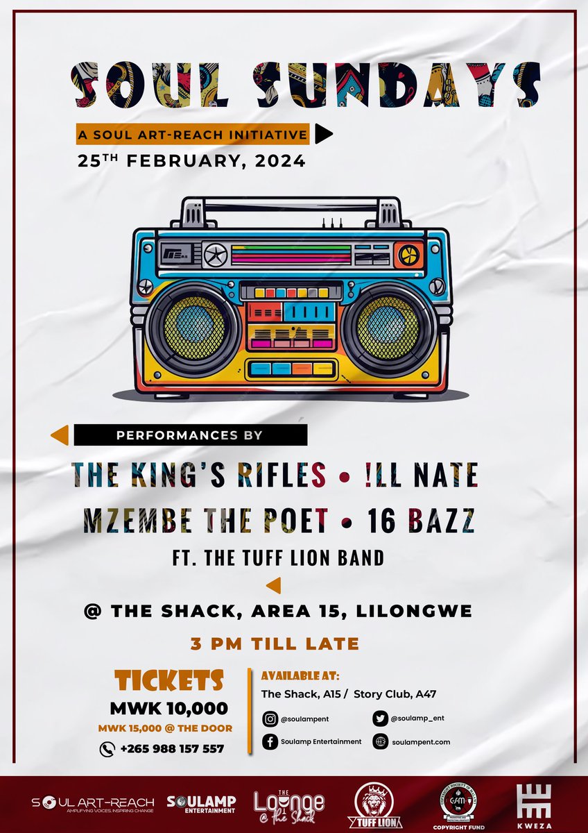 ON FEBRUARY 25TH DO #THESHACK ATTACK!! 🎵🎧🍻🕺💃

Hip Hop, Poetry, Arts and Eats, We got it!

Get your tickets through our social DMs, our booking or at The Shack (Area 15) and StoryClub (Area 47/2)
#SoulSundays #CopyRightFund #TheLounge #HipHop #Poetry