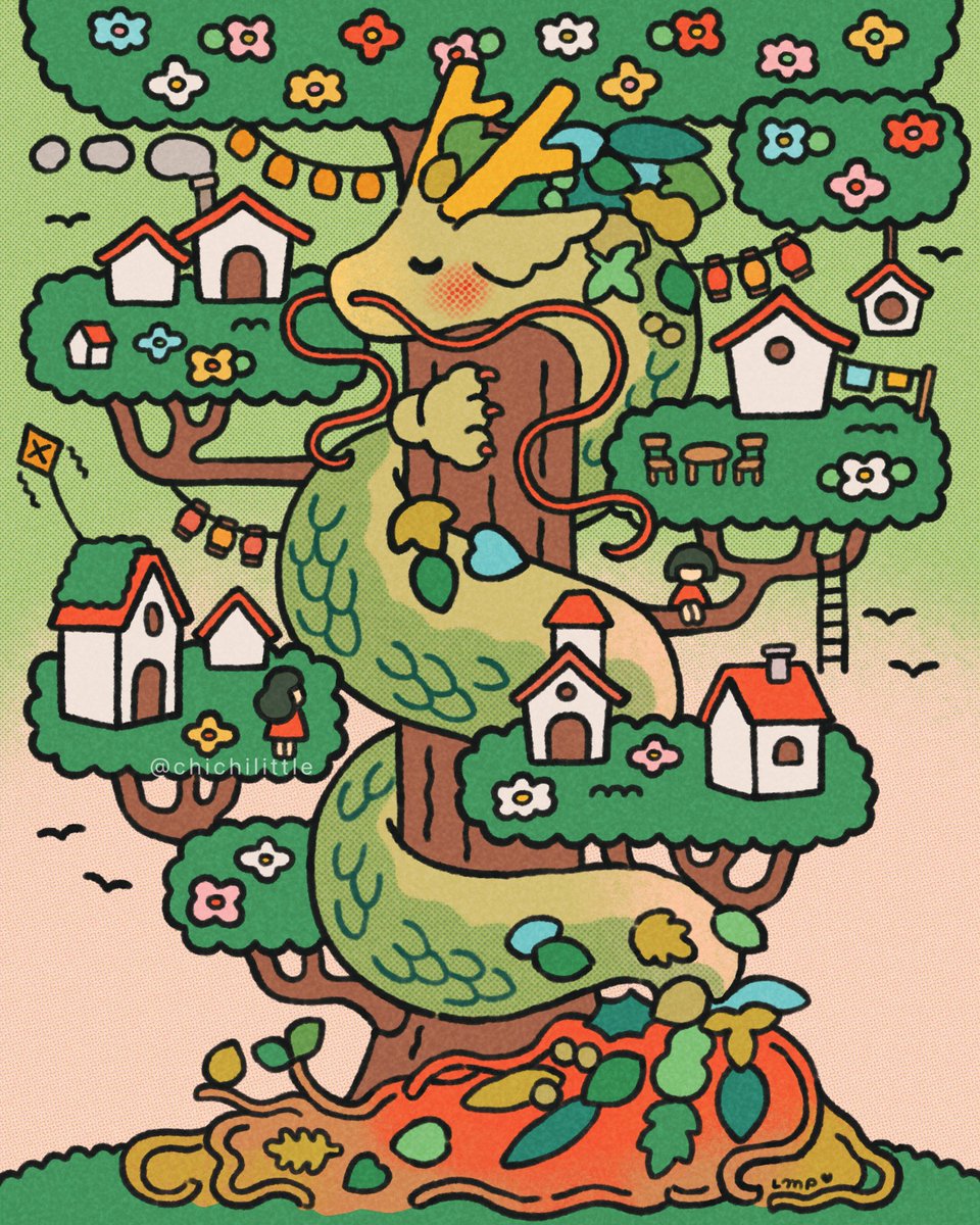 chichilittle's tweet image. year of the tree dragon 🐉🌳 happy new year! 💚