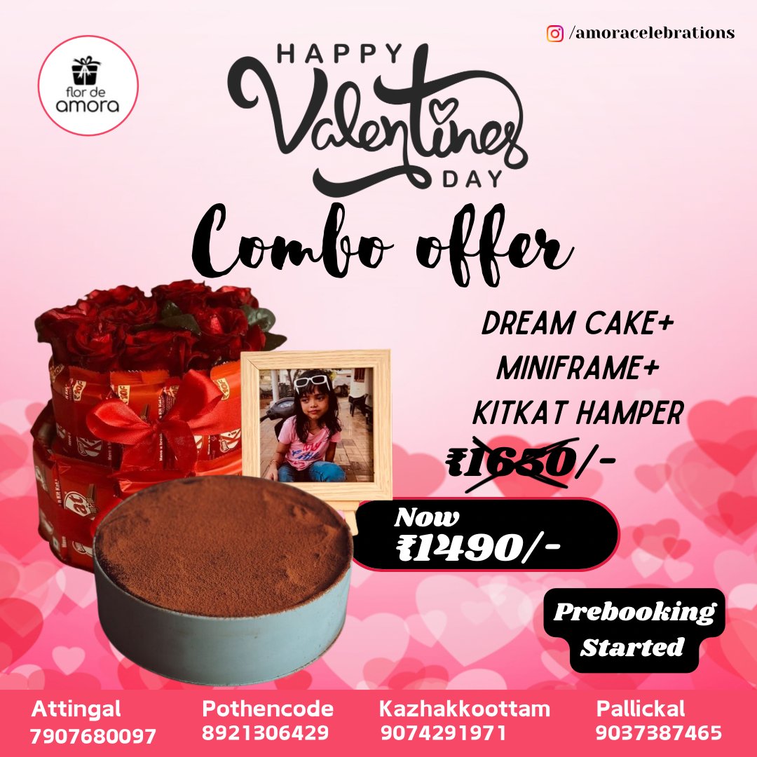 AmoraKazkutm's tweet photo. Valentines Day Special Combo Offer .... amoracelebrations    
Pre booking Started
   #cakes #gifts #valentine2024 #valentinesgifts #trivandram #attingal #pothencode #pallickal #flordeamora https://t.co/ylWlDgrMR4