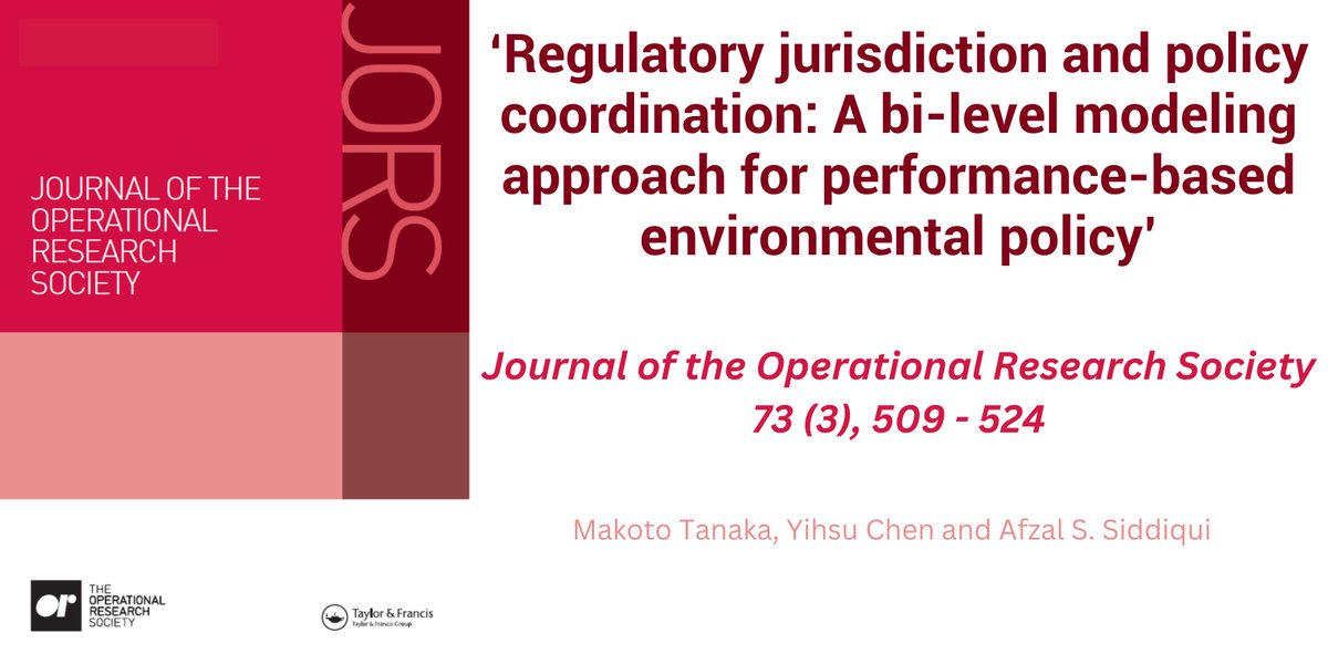 OR Society Research and Publications (@ors_res) on Twitter photo Have you read ‘Regulatory jurisdiction and policy coordination: A bi-level modeling approach for performance based environmental policy‘? This was a highly commended paper for the ORS Goodeve Medal in 2023
Read more at bit.ly/47MLD98
#ThisIsOR #ORMS #JORS
<a href="/MartinKunc18/">Martin Kunc</a> Have you read ‘Regulatory jurisdiction and policy coordination: A bi-level modeling approach for performance based environmental policy‘? This was a highly commended paper for the ORS Goodeve Medal in 2023
Read more at bit.ly/47MLD98
#ThisIsOR #ORMS #JORS
<a href="/MartinKunc18/">Martin Kunc</a>