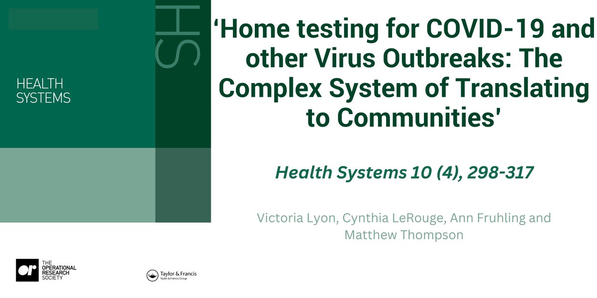 OR Society Research and Publications (@ors_res) on Twitter photo Have you read ‘Home testing for COVID-19 and other Virus Outbreaks: The Complex System of Translating to Communities’? This paper was highly commended for the ORS Griffiths Award in 2023
Read at bit.ly/3Rw5Jyo
#ThisIsOR #ORMS
@KathyKotiadis <a href="/drdanielgartner/">Dr. Daniel Gartner</a> Have you read ‘Home testing for COVID-19 and other Virus Outbreaks: The Complex System of Translating to Communities’? This paper was highly commended for the ORS Griffiths Award in 2023
Read at bit.ly/3Rw5Jyo
#ThisIsOR #ORMS
@KathyKotiadis <a href="/drdanielgartner/">Dr. Daniel Gartner</a>