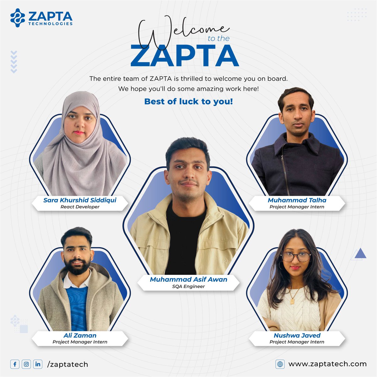 zaptatech's tweet photo. We are delighted to welcome our 𝐧𝐞𝐰 𝐭𝐞𝐚𝐦 𝐦𝐞𝐦𝐛𝐞𝐫𝐬 .

You're a great addition to ZAPTA Technologies (Pvt.) Limited, building digital solutions with the best #userexperience.

𝐖𝐞𝐥𝐜𝐨𝐦𝐞 𝐚𝐛𝐨𝐚𝐫𝐝! 🙌

#zaptatech #joinus #work #team #people #success #newjoiners https://t.co/bh8up7D0BS