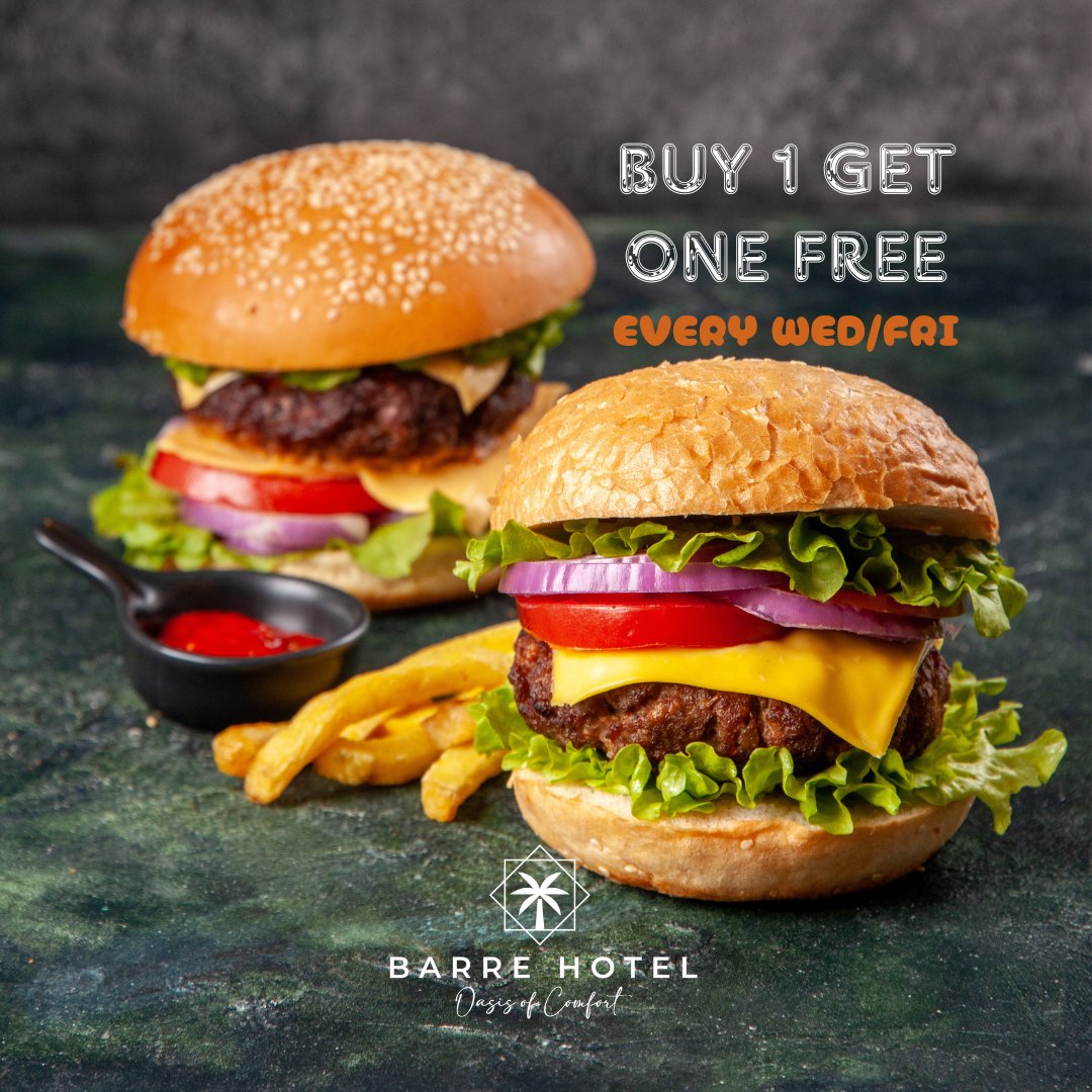 BarreHotel's tweet photo. Are burger cravings hittin'?
Double the deliciousness, half the price!
Every Wednesday & Friday, get a BOGO deal on our juicy small burgers for 450 KSH, or go large for 750 KSH & get another FREE!
Call 0728082518 to order & satisfy your cravings!
#SouthC #weekendoffers #burger https://t.co/JDis3pt244
