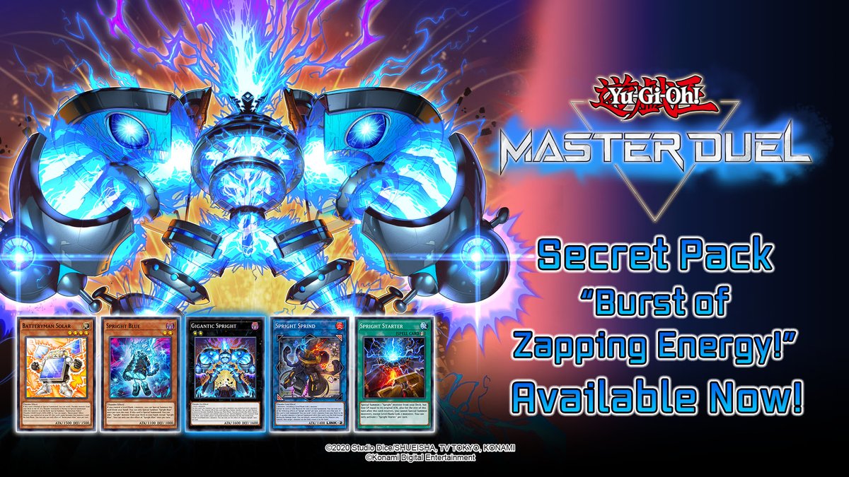 Master Duelists! Get ready to electrify your card collection! A new Secret  Pack has arrived in #YuGiOhMASTERDUEL ! Power up with "Batteryman" and  "Spright"!