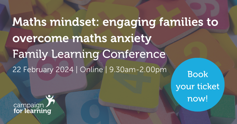 CForLearning's tweet photo. Are you looking to help families overcome their maths anxieties? 

Attend the #MathsMindset conference on 22 February and join inspiring workshops including maths through stories, maths in museums, creative maths and lots more!

👉 https://t.co/MaYs9FYZ4B https://t.co/JV3O4QSTWX