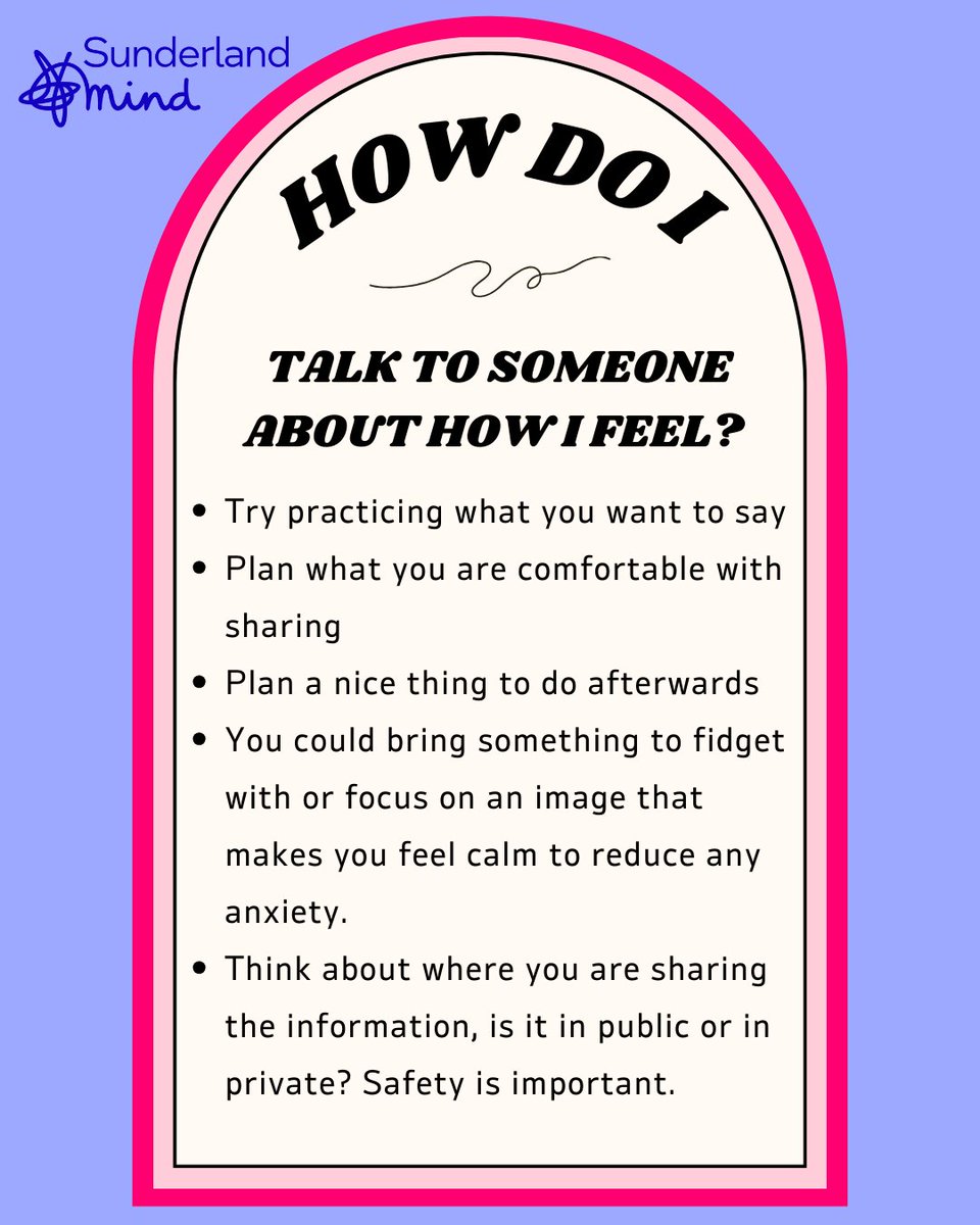 SunderlandMind's tweet image. Wanting to open up to someone about what you are struggling with but unsure how to do it? here are some tips to make that conversation easier!
#childrensmentalhealthweek #myvoicematters
#wellbeingtips