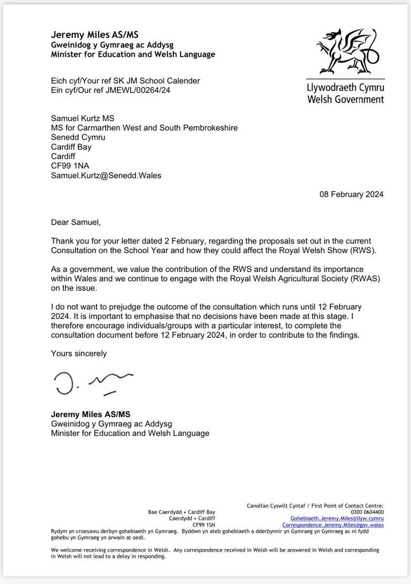 SKurtzCWSP's tweet photo. Response from @WG_Education on my submission AGAINST the school term changes that would impact the #RoyalWelshShow
Point 31 of the Co-operation Agreement looks to ‘radically reform school term dates’.
Digon yw digon, enough is enough
#NoSchoolShowWeek #DimYsgolAdegSioe https://t.co/kXxh4pzvMp