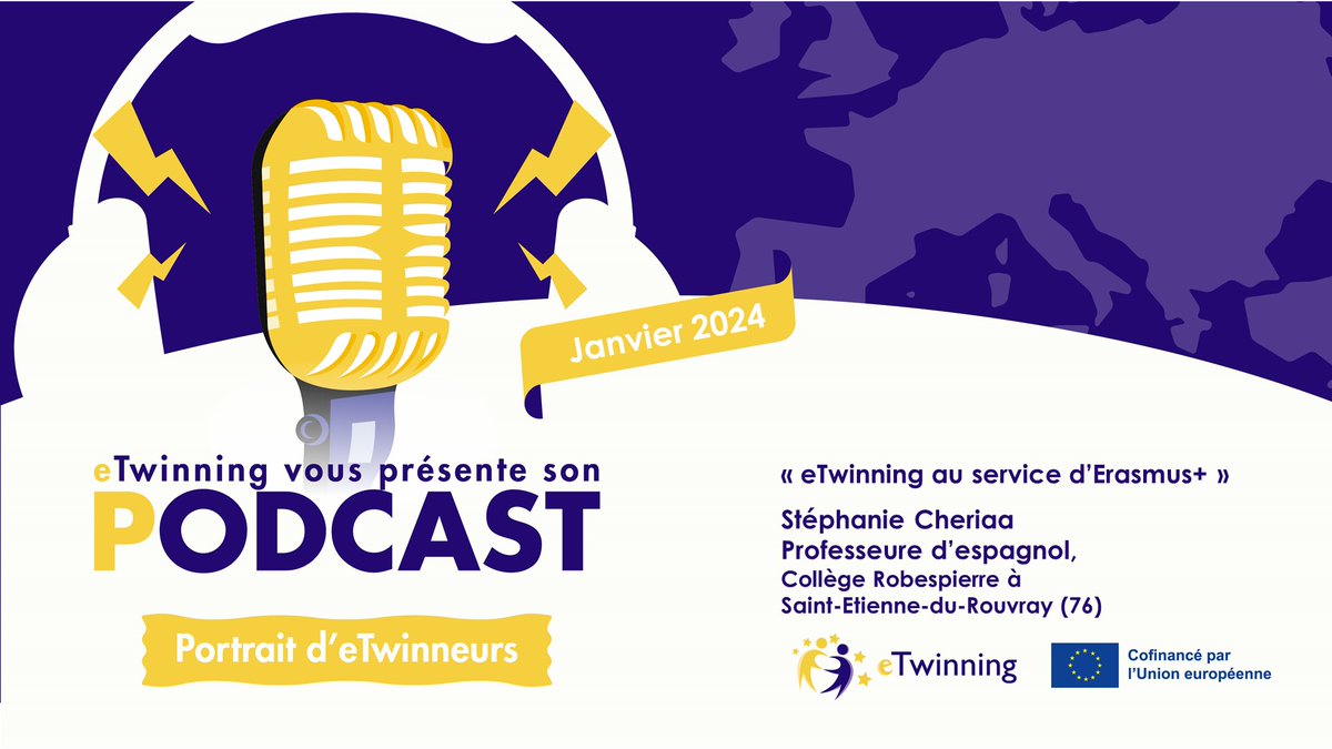 🎙 Connaissez-vous le #Podcast Portrait d'#eTwinneurs ? 
➡️Le 5ème épisode « #eTwinning au service d'Erasmus+ » est disponible !
Inspirez-vous du témoignage de Stéphanie Cheriaa, professeure d'espagnol au collège <a href="/RobespierreSER/">Collège ROBESPIERRE Saint-Etienne-du-Rouvray</a> <a href="/ac_normandie/">Académie de Normandie</a> !
🎧➡etwinning.fr/decouvrir/etwi…