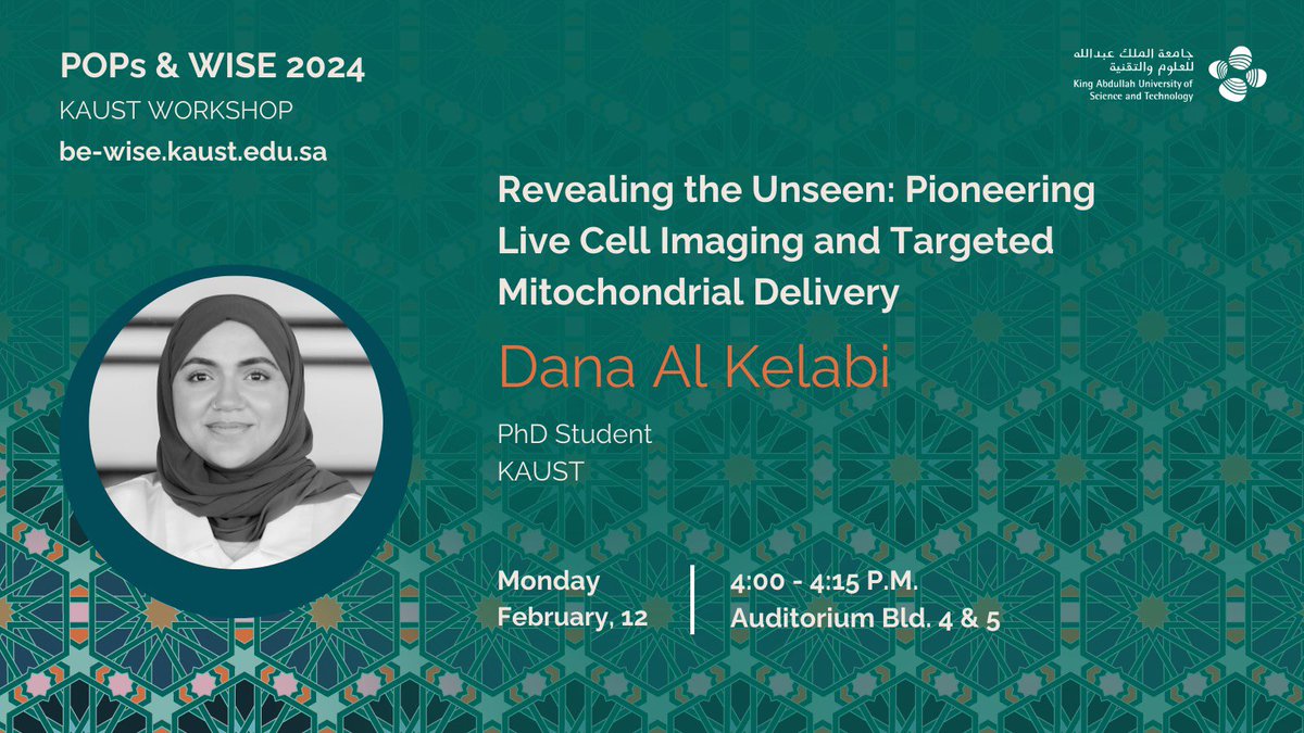 From <a href="/ShmsLab/">Khashab Group-ShmsLab</a>, Ph.D. <a href="/Danamak96/">Dana🫧</a> will be revealing the unseen 🧐🤔 And sharing some of the interesting work she’s been doing 💪🏽

For more information👉🏼 be-wise.kaust.edu.sa