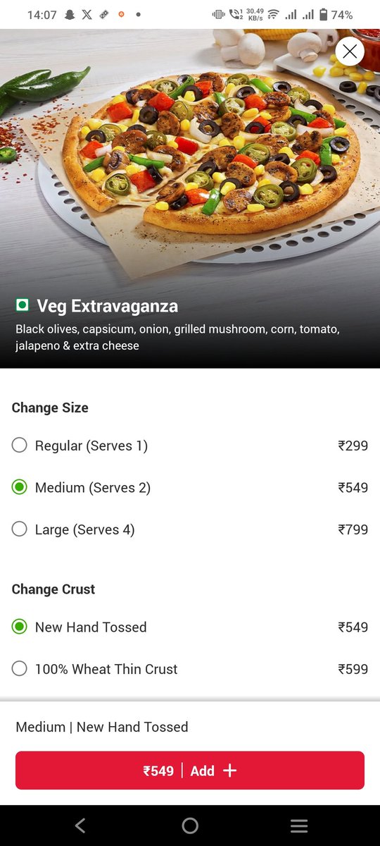 RahulDureja4's tweet photo. @dominos_india All time favourite
VEG EXTRAVAGANZA PIZZA WITB CHEESE BURST CRUST 🤤😋🤩
#DominosSliceMeter #WorldPizzaDay #DominosIndia https://t.co/YDMb1NoQ67