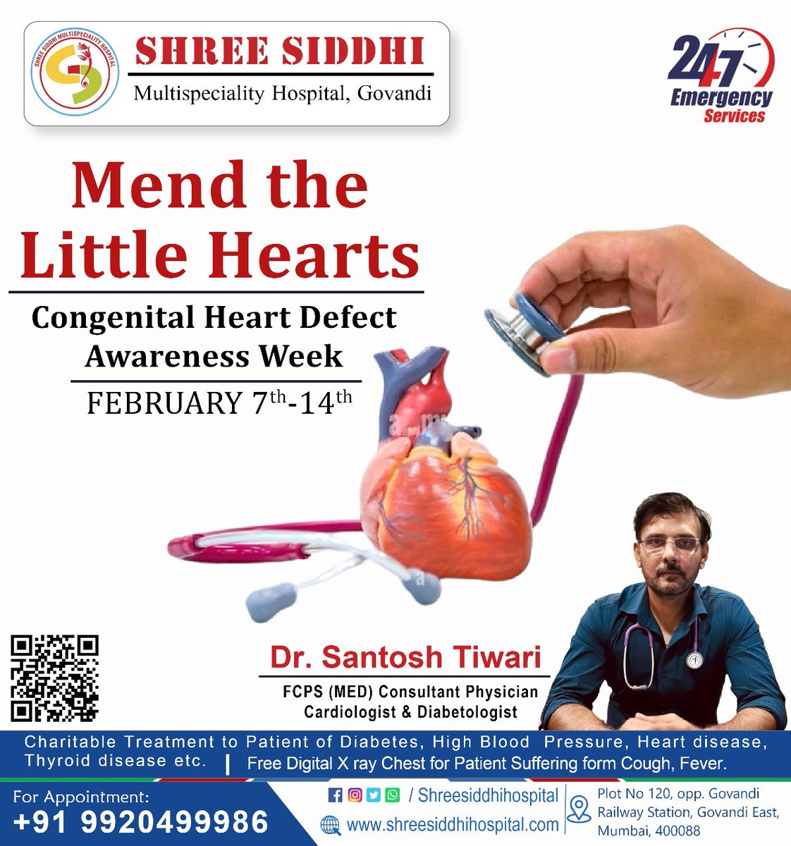 Congenital heart defects (CHDs)
Contact to Shree Siddhi Hospital 
Dr. Santosh Tiwari
FCPS (MED) Consultant Physician Cardiologist & Diabetologist

992049986
shreesiddhihospital.com

#congenitalheartdefects #CHDS #shreesiddhihospital #cardiology