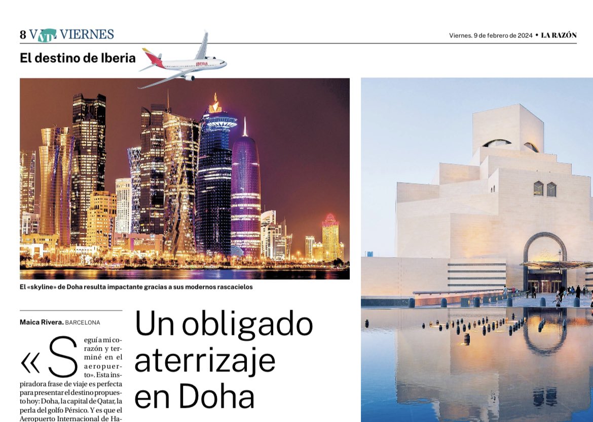 ¿Conocéis #Doha 🤔? Hoy, en @larazon_es , propongo esta fascinante ciudad de dunas, rascacielos ¡y un #aeropuerto de «obligado aterrizaje»! *En kioscos de prensa 📰, y en digital: ➡️ larazon.es/viajes/obligad… #travel #viajar ✈️ #HIAQatar #Qatar
